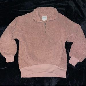 Pink Quarter Zip Sherpa Jacket